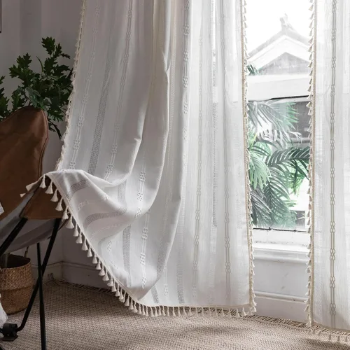 Vista 12 de Cortinas de lino de granja estilo bohemio Aveboll de 63" 84" 96" pulgadas de largo, juego de 2 paneles, cortinas modernas y rurales con bordado