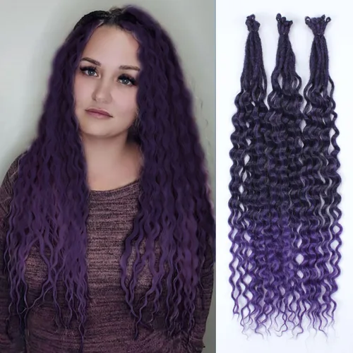 Vista 56 de Extensiones de rastas trenzadas bohemias de 24 pulgadas, 10 hebras de rastas sintéticas rizadas color marrón degradado con trenza de caja, rastas