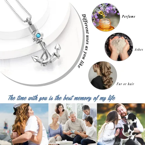 Vista 3 de Joyería de cremación para cenizas, collar de urna de ancla para hombres y mujeres, soporte conmemorativo para cenizas, colgante de urna de recuerdo