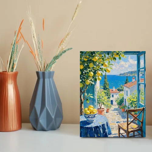 Vista 6 de Arte de pared de la costa de Italia, pintura de acuarela de paisaje natural, lienzo enmarcado decoración moderna del hogar, impresiones de limón