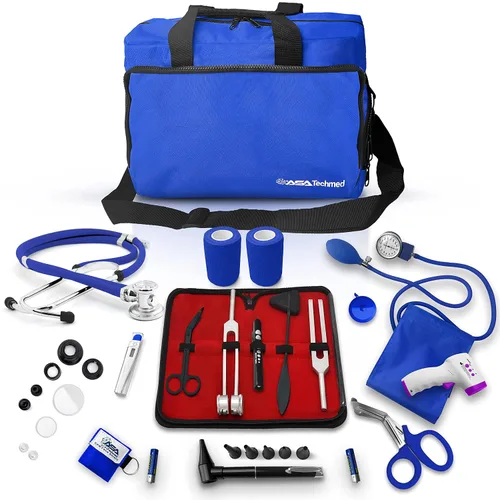Vista 13 de ASA TECHMED Kit básico de enfermería para el trabajo, estetoscopio, monitor de presión arterial, otoscopio, diapasones y más. Kit médico de 18 Negro