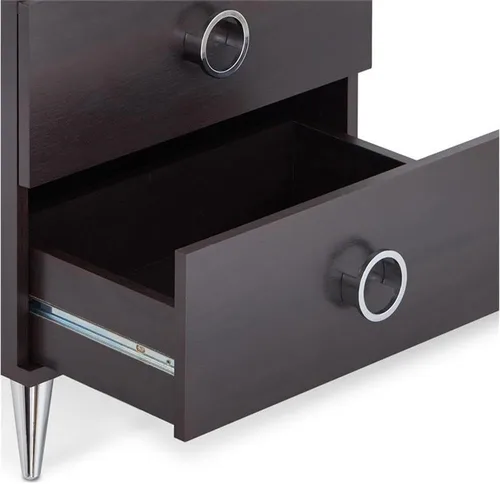 Vista 7 de Acme Elms Mesita de noche de madera de 2 cajones con asas de anillo en color espresso