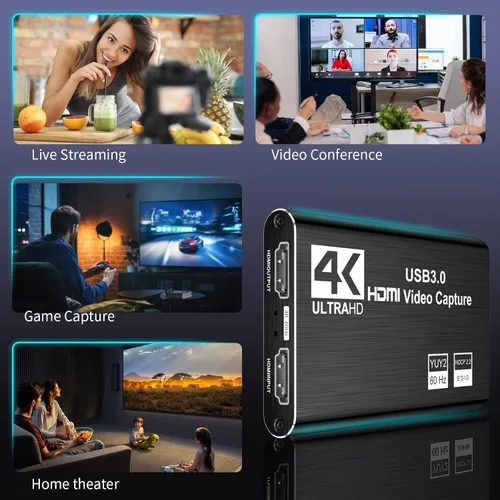 Vista 8 de XIIXMASK Tarjeta de captura de video, tarjeta de captura de audio y video, tarjeta de captura USB 3.0 4K HDMI Loop-Out, 1080P 60FPS/2K 30FPS captura