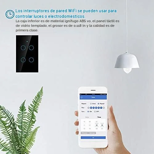 Vista 4 de Interruptor de luz inteligente - Interruptor de luz de día moderno, iluminación LED de 4 vías con control de retroiluminación desde cualquier lugar