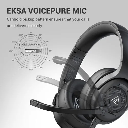 Vista 5 de EKSA AirComfy - Auriculares 245G con micrófono para PC, auriculares con cable para juegos, PC, PS4, PS5, laptop, computadora, Xbox, sonido estéreo
