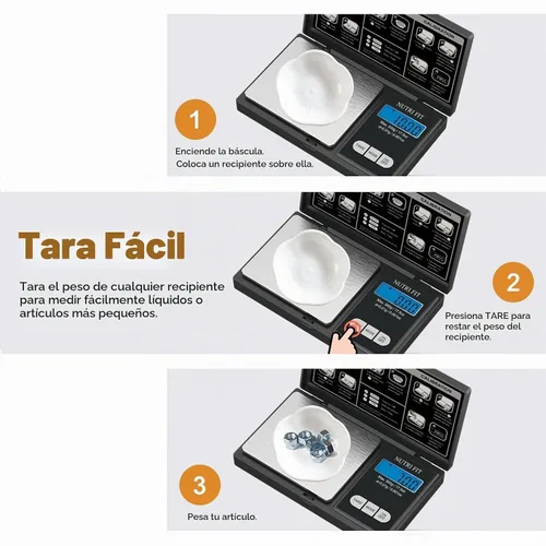 Vista 7 de NUTRI FIT Báscula de Gramos Báscula Digital Precisión de 0.01g, 500g Báscula de Bolsillo Pequeña Báscula de Joyería, Peso para Alimentos Onzas