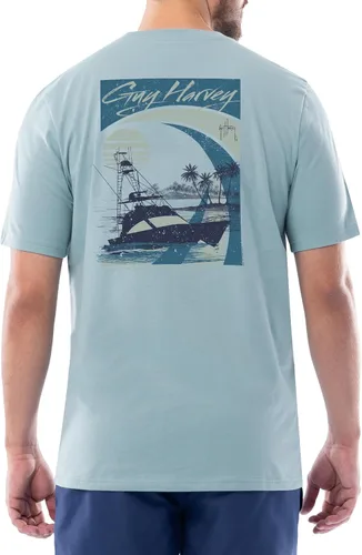Vista 26 de Guy Harvey Camiseta de manga corta con bolsillo gráfico de algodón OG para hombre Leche de Almendra/Rig Masters