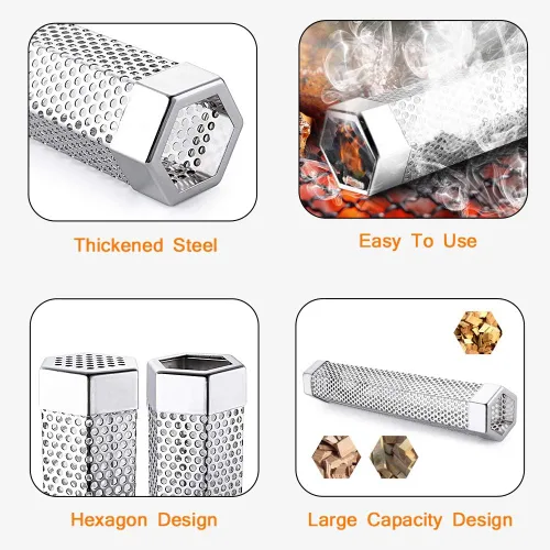 Vista 3 de Tubo de ahumador de pellets para parrilla, 12 pulgadas de acero inoxidable de alta calidad, tubo de pellets de madera para barbacoa de gas, carbón