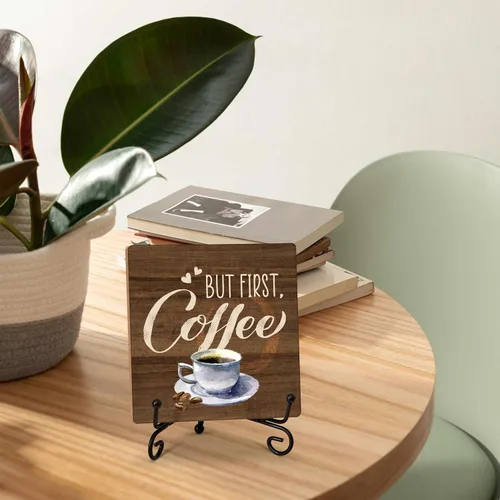 Vista 4 de Decoración de café de madera, pero primer regalo de café para amantes, letrero de mesa rústico para estación de cafetería, bar, tienda, cocina