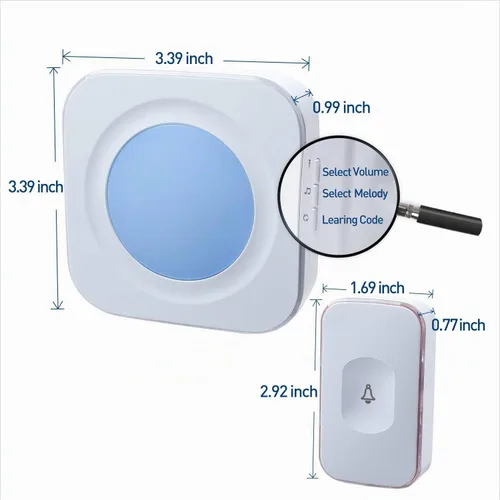 Vista 8 de Timbre inalámbrico de 1200 pies impermeable para el hogar con 36 melodías, 4 niveles de volumen, luz LED flash (1 receptor y 1 botón táctil blanco)