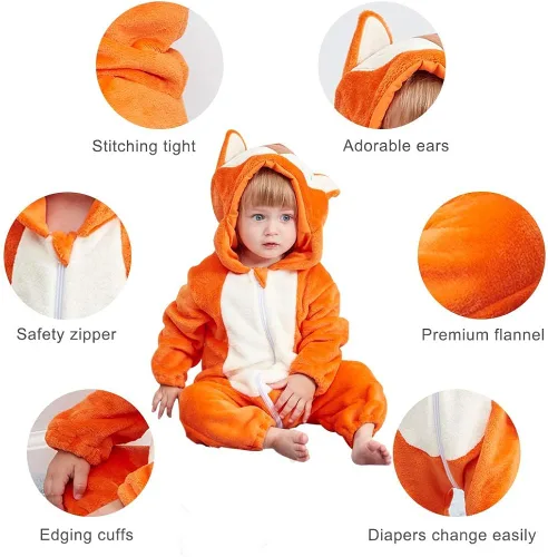 Vista 4 de MICHLEY - Overol unisex para bebé mameluco estilo animal con capucha de franela cosplay para invierno u otoño