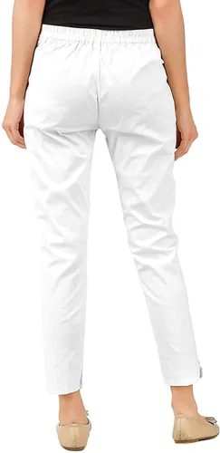 Vista 3 de ladyline Pantalones rectos elásticos de algodón para mujer, cierre elástico, un bolsillo