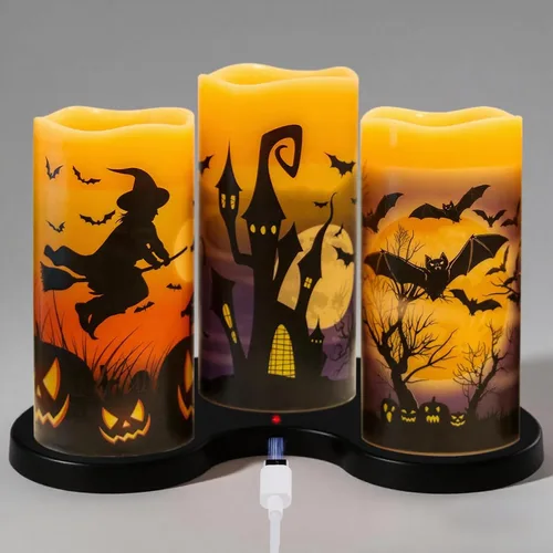 Vista 13 de Juego de 3 velas de calcomanía de Halloween de DRomance