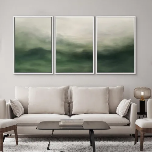 Vista 365 de SIGNWIN Lienzo enmarcado para pared, juego de arte neutro de bosque brumoso, ilustraciones en tono tierra, arte moderno, decorativo, bohemio
