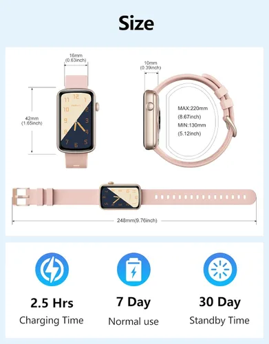 Vista 8 de Rastreador de actividad física con monitor de frecuencia cardíaca, sueño, oxígeno en sangre, reloj delgado para mujeres y hombres, IP68, podómetro