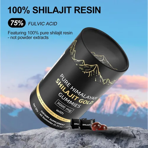 Vista 6 de Gomitas Shilajit, gomitas Shilajit naturales del Himalaya, sin azúcar añadida con Ashwagandha, Gokshura, ácido fúlvico y más de 85 minerales traza