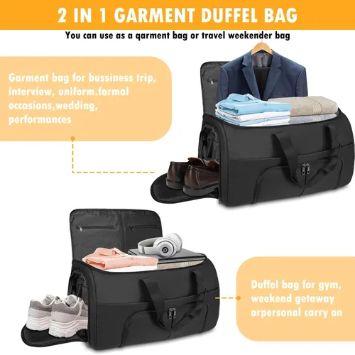 Vista 3 de Pucuwu - Bolsas de viaje para ropa de viaje, convertible para hombres y mujeres, almacenamiento en seco y húmedo, compartimento para zapatos, 2 en 1