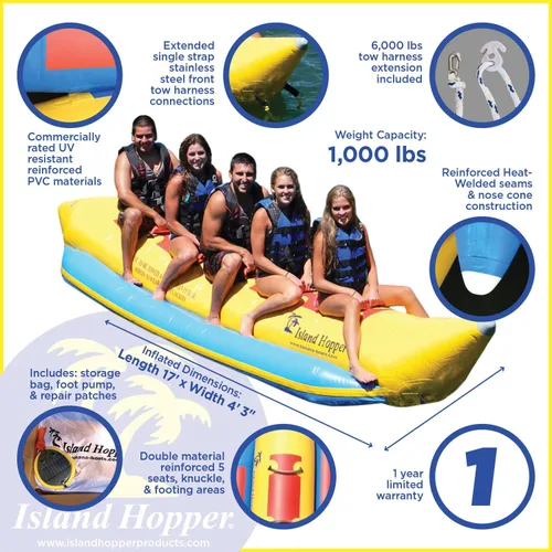 Vista 3 de Island Hopper Tubos remolcables para barco de plátano recreativo, capacidad para 5 pasajeros, tubo de agua de PVC 1100D con costuras soldadas