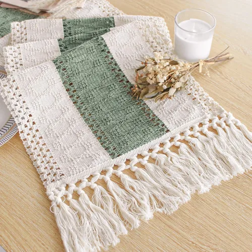 Vista 12 de FEXIA Camino de mesa bohemio para decoración del hogar, 12 x 72 pulgadas, decoración rústica de macramé Beige