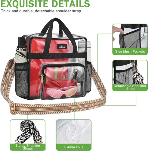 Vista 23 de MAY TREE Bolsa transparente para eventos en estadios de 12 x 6 x 12 pulgadas, bolsa de almuerzo transparente con correas reforzadas para trabajo