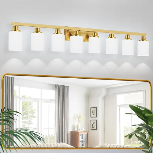 Vista 19 de Juego de 2 apliques de pared para baño, 1 luz negra, apliques de pared modernos para interiores con pantallas de vidrio blanco, lámpara de pared