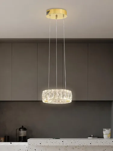 Vista 5 de Araña de Cristal LED Moderna Regulable de 8" Anillo Dorado Luminarias Colgantes para Isla de Cocina Comedor Sala de Estar