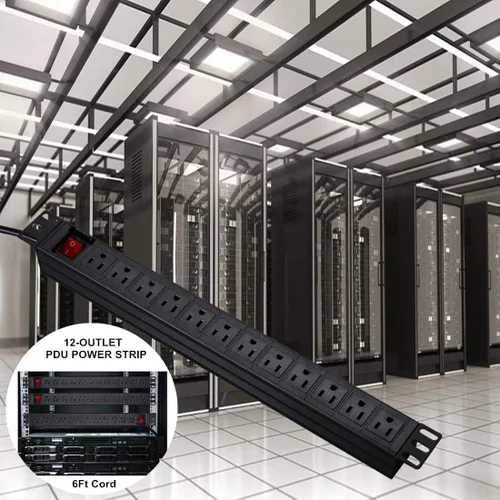 Vista 7 de BTU Protector de sobretensiones de alimentación PDU para montaje en bastidor, regleta de alimentación de 12 salidas con interruptor, montaje