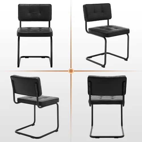 Vista 9 de Zesthouse Juego de 2 sillas de comedor de metal industrial, sillas de cocina tapizadas de cuero sintético con base de metal negro, para cocina