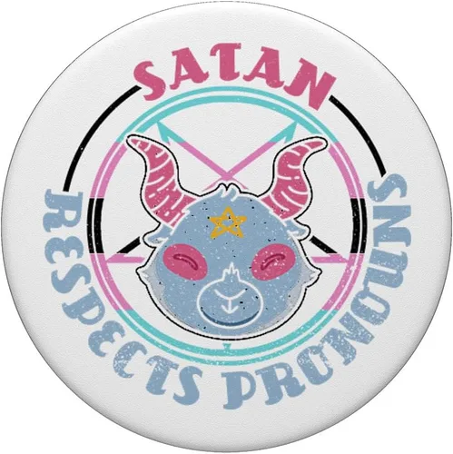 Vista 3 de Satanás Pronombres de género LGBTQ Linda cabeza de cabra Oculto PopSockets intercambiables PopGrip
