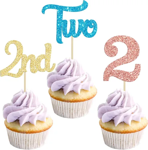 Vista 10 de 24 adornos para cupcakes de primer cumpleaños con purpurina para decoración de pastel de primer cumpleaños, selecciones de cupcakes para niños, baby