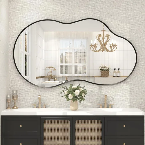 Vista 16 de Paquete de 2 espejos de baño con marco de metal negro de 22 x 30 pulgadas, espejo rectangular redondeado negro mate, antioxidante, se cuelga