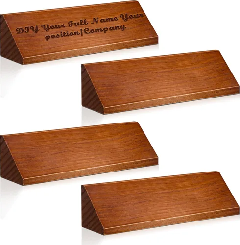 Vista 8 de Eersida 2 piezas de placa de nombre de madera en blanco para escritorio, placa de nombre de nogal personalizada de madera DIY para placa de nombre