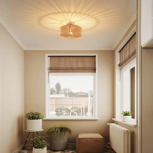 Vista 7 de Lámpara de Techo de Ratán Boho - Mini Candelabro de Montaje Empotrado Accesorio de Luz Tejido para Dormitorio, Pasillo, Entrada, Baño, Guardería