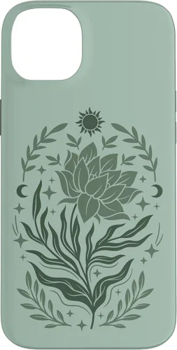 Vista 15 de Sage & Green Flowers Sun Crescent Moon Boho Floral Celestial Case for iPhone 16