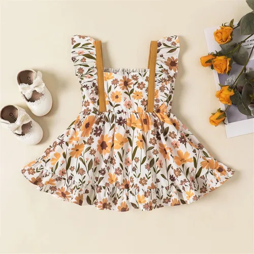 Vista 6 de PATPAT Vestido de verano para niñas con girasol, manga con volantes, casual, vestido de playa, falda de princesa, vestidos de verano