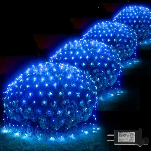 Vista 25 de Pooqla Luces de red solar, 10 x 10 pies, 280 luces LED de red para cenador al aire libre con 8 modos, funciona con energía solar y USB, impermeable