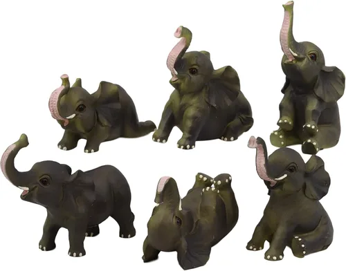 Vista 2 de Ebros Gift Juego de 6 figuras en miniatura de 3.5 pulgadas de alto, diseño de safari de sabana africana, lindos terneros de elefante, taxidermia