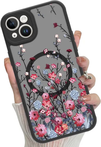 Vista 64 de Funda magnética para iPhone 17 Pro [compatible con MagSafe], bonita funda de moda con estampado de leopardo negro, translúcida, mate, parte trasera