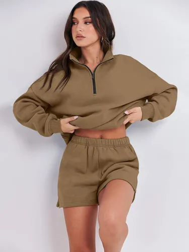 Vista 9 de Prinbara Women 2 Piece Outfits Fall Clothes Set Sweatsuit Oversized Half Zip Casual Short Set Lounge 2023 Trendy Sweat
