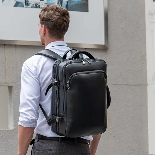 Vista 7 de Masa Kawa Mochila de cuero para laptop de 15.6 pulgadas para hombres expandible 36L viaje de negocios mochila Daypack Weekender Bag