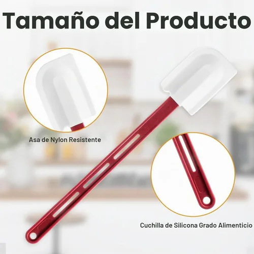 Vista 3 de 6 espátulas de silicona de alta temperatura, espátula de goma resistente al calor, raspador de silicona comercial con mango para cocina, cocina