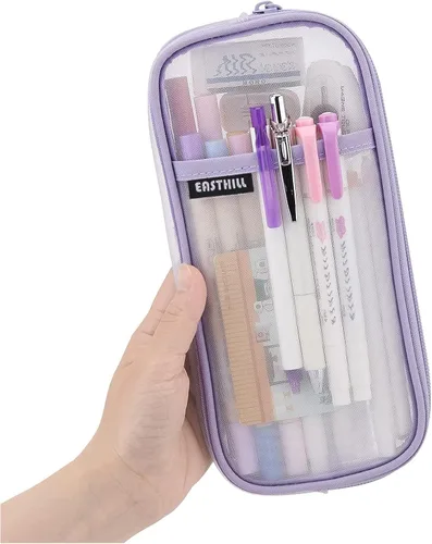 Vista 8 de EASTHILL - Estuche para lápices de malla con cremallera. Transparente para uso como bolsa de maquillaje, de cosméticos o multiusos, para la escuela