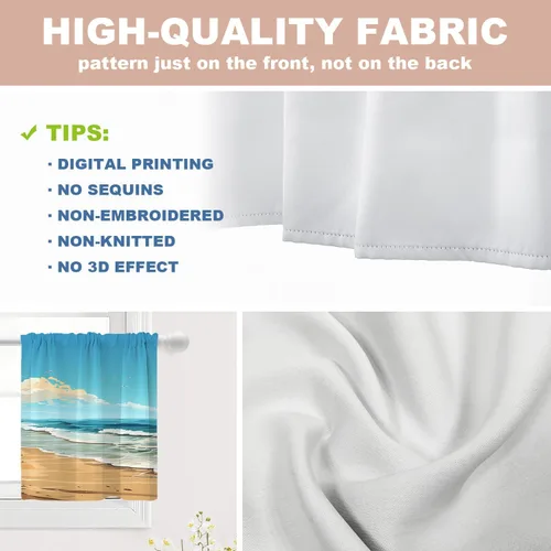 Vista 4 de Shrahala Beach Scenery Blackout Curtain Tiers, Coastal Landscape Kitchen Valance Light Blocking Tier Drapes with Rod Pocket, 2 Pack 26 X 24 in Blue1