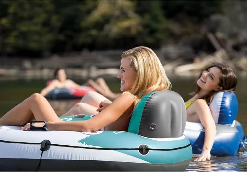 Vista 9 de INTEX 56825EP River Run 1 - Salón flotante inflable: respaldo cómodo, portavasos integrados, asas de agarre duraderas, cuerda de agarre completa