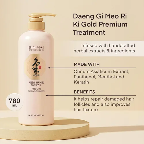 Vista 4 de Daeng Gi Meo Ri - Champú Ki Gold Premium+Set de Tratamiento, Humedad efectiva para secar y cabello áspero, sin color artificial, 26.4 fl oz cada uno