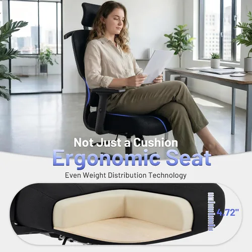 Vista 4 de AreShark Silla ergonómica de oficina – Silla de escritorio de malla transpirable con respaldo alto con soporte lumbar y reposacabezas ajustable