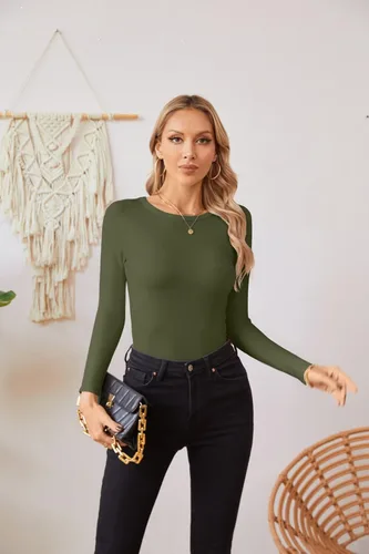 Vista 3 de VICHYIE Fall Clothes Womens Crewneck Ribbed Long Sleeve Shirts Slim Fitted Tee Casual Basic Tshirt Top