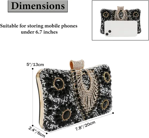 Vista 2 de COAIMANEY Bolso de mano de lentejuelas brillantes con diamantes de imitación para mujer, bolso de mano de noche, bolso de hombro para boda, fiesta
