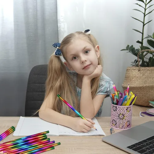 Vista 7 de GOLDGE 40 Lápices Arcoíris 4 en 1 para Fiestas (NO pre-afilados) – Lápices de Colores para Niños, Regalos de Fin de Año para Estudiantes