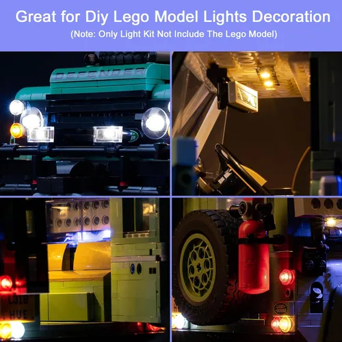 Vista 2 de Kit de luces mejorado compatible con el set de construcción de modelo de coche Lego Icons Land Rover Classic Defender 90, luces de decoración